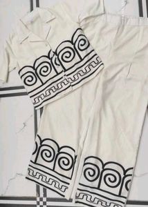 Short Sleeve Shirt with Collar Straight Pants wit