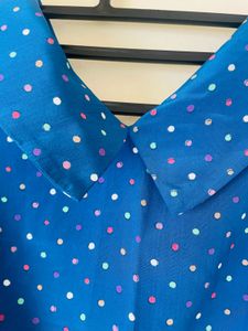 Blue Satin Dress With Polkadot For Women