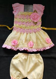 Lemon Yellow And Baby Pink Frock