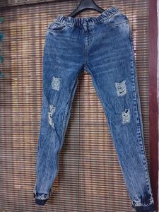 Distressed Denim Joggers