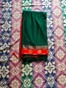 Green Red Saree With Blouse