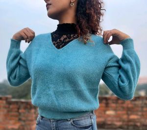 Stylish Blue Knit Sweater
