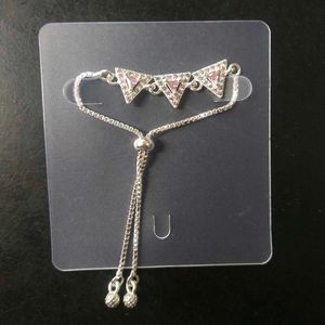 Pure Silver Pink CZ Stone Adjustable Hand Bracelet