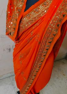 Orange aari work 💯 beautiful Saree 🔥
