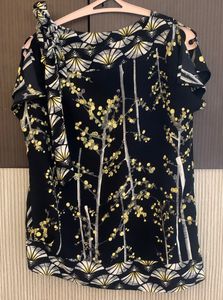 Botanical Print Tie Shoulder Top