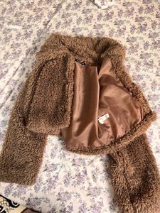 Brown Teddy Cropped Jacket