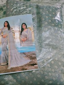 Brand New Beautiful Saree With Silver Border