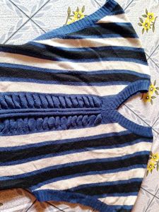 Striped V- Neck Knit Woolen Top