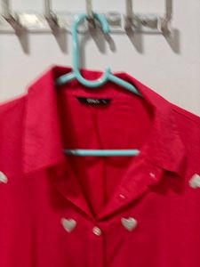 Only Pink Shirt With Heart Embroidery