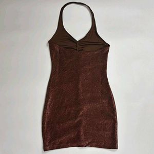bodycon brown halter neck dress party