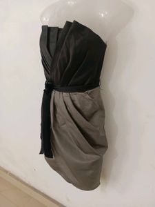 TAUP SATIN PLEAT DRAPE SHIFT DRESS