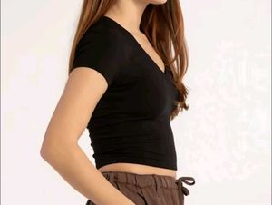 myntra black crop top V neck