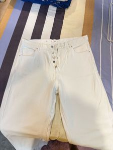 Mango Sustainable Wide Leg High Rise White Denim J