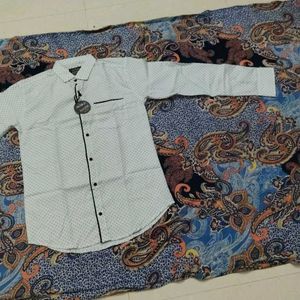 Patterned Withe Shirt With BlackPaiping Design