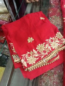 Red Embroidered Dress Material