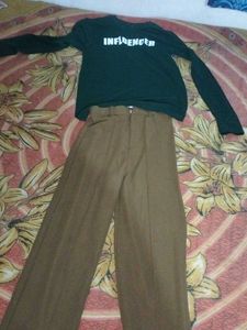 green coord set trouser and long sleeve top
