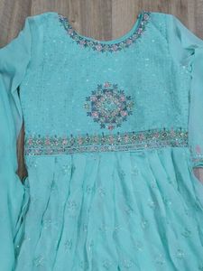 Aqua Embroidered Anarkali Suit