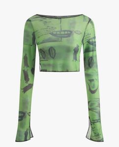 Green Printed Mesh Top