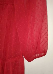 Red Sheer Long Sleeve Dress