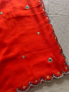 Bright Orange Saree With Blouse