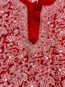 Red Chikankari Embroidered Kurta