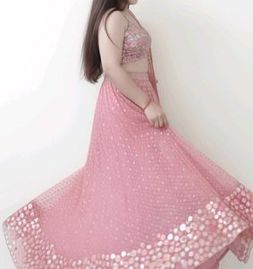 Designer Peach-Pink Embroidered Heavy Lehenga Set