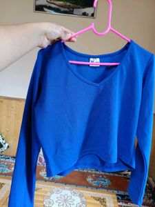 Blue Long Sleeve Crop Top