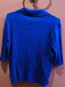Blue Ribbed Knit Polo
