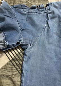 Denim tunic top with ruffle sleeves