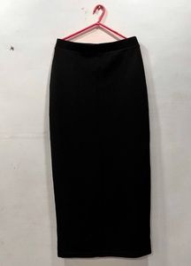 Black Ribbed Midi Pencil Skirt