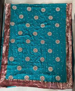 Elegant Teal Saree With Work