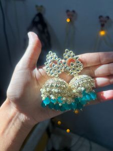Teal Jhumka Earrings