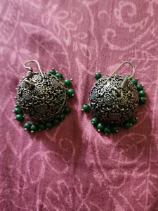 Green Beaded Jhumka Earrings