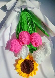 Crochet  Tulips🌷 &amp; Sunflower🌻 flowers bouquet💐