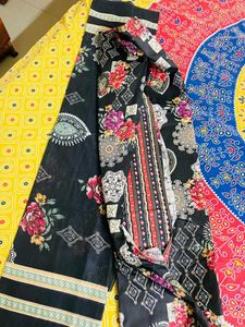 Floral Print Salwar Kameez material new black