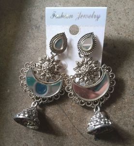 Oxidised Silver Handcrafted Mirror Work Earrings