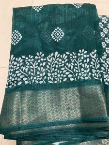 Teal Elegance: Cotton Silk Saree with Woven Zari