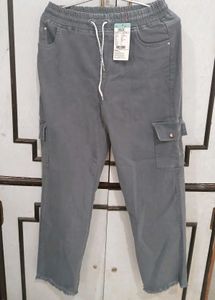 Gray Cropped Cargo Pants