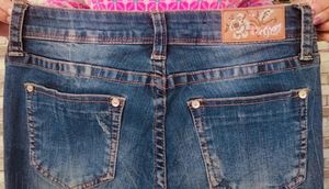 Floral Embroidery Blue Jeans For Women