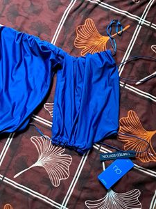 Blue Bodycon Onepiece  With Slit