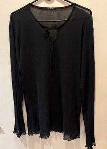 Beautiful Black Tie-Front Mesh Top