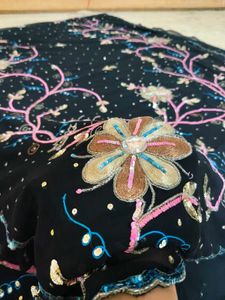 Full Unique Embroidery Work Black 🖤 Saree