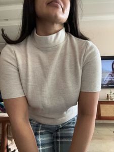 Gray Mock Neck Knit Top ZARA