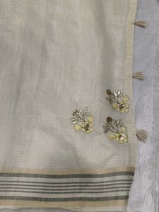 lite yallow colour worked cotton saree