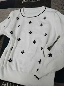 White Floral Knit Sweater