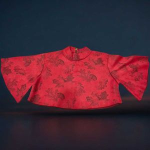 Red Leaf Print High Neck Crop Top Stylish Flared S