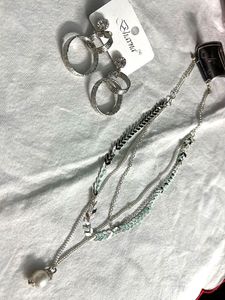 3 Layered Necklace Along With a Earrings Set
