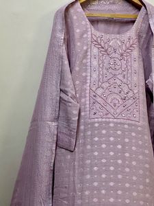 Lavender Embroidered Kurti Set