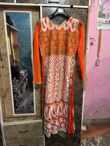 Elegant Orange Embroidered Kurta
