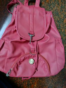 Pink Faux Leather Drawstring Backpack